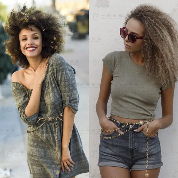 Metal Waist Belt Chain for Women Boho Sunflower Belly Chain Adjustable Up to 50" - Picture 4 of 7